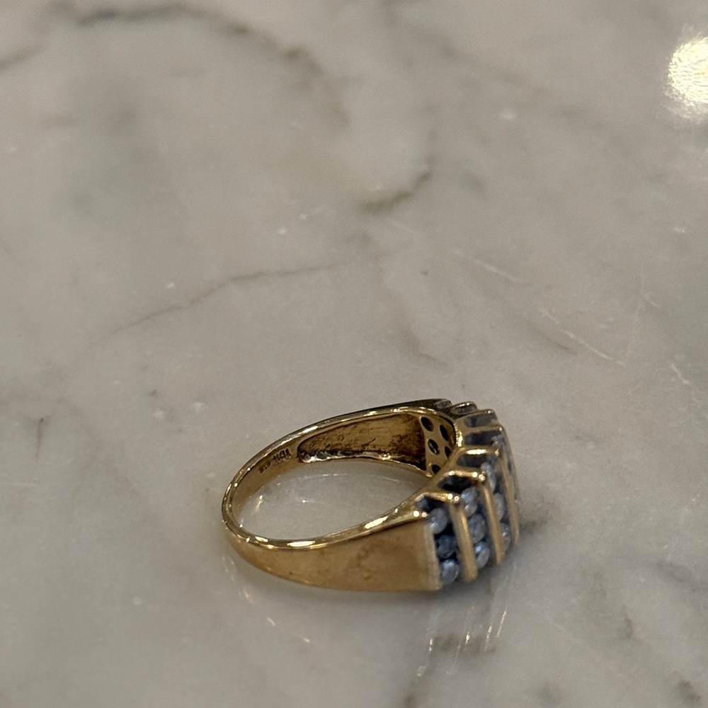10k GOLD & DIAMOND Three-Row Cluster Band Ring, Yellow Circa 1980s–90s - Picture 6 of 8